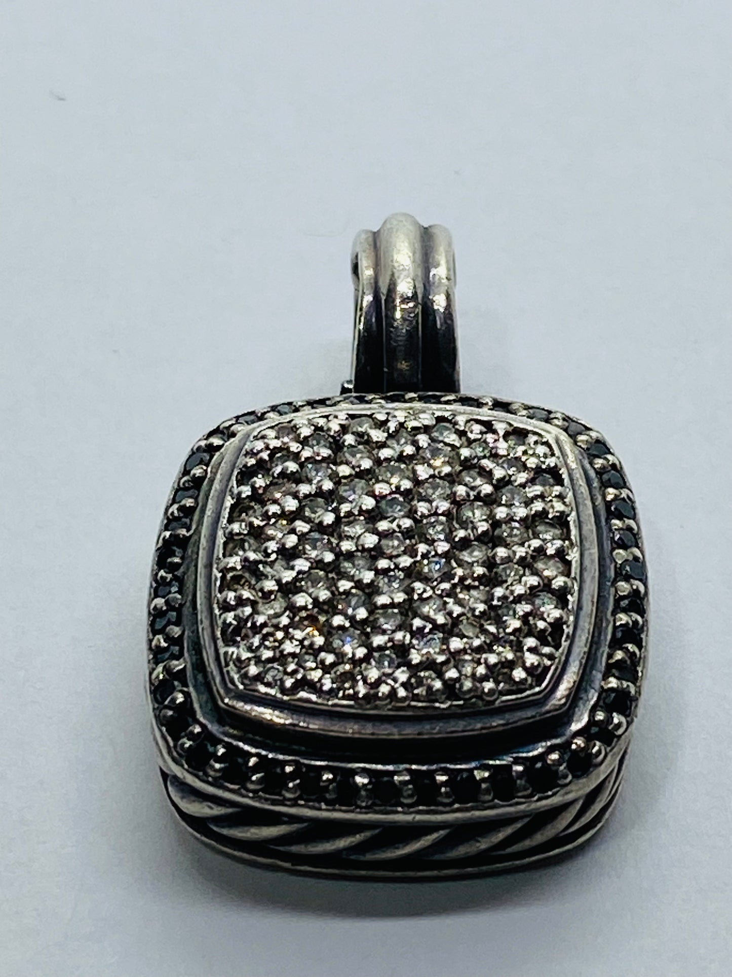 David Yurman 20mm Pave Diamond Albion Pendant Enhancer 925 Sterling Silver Halo