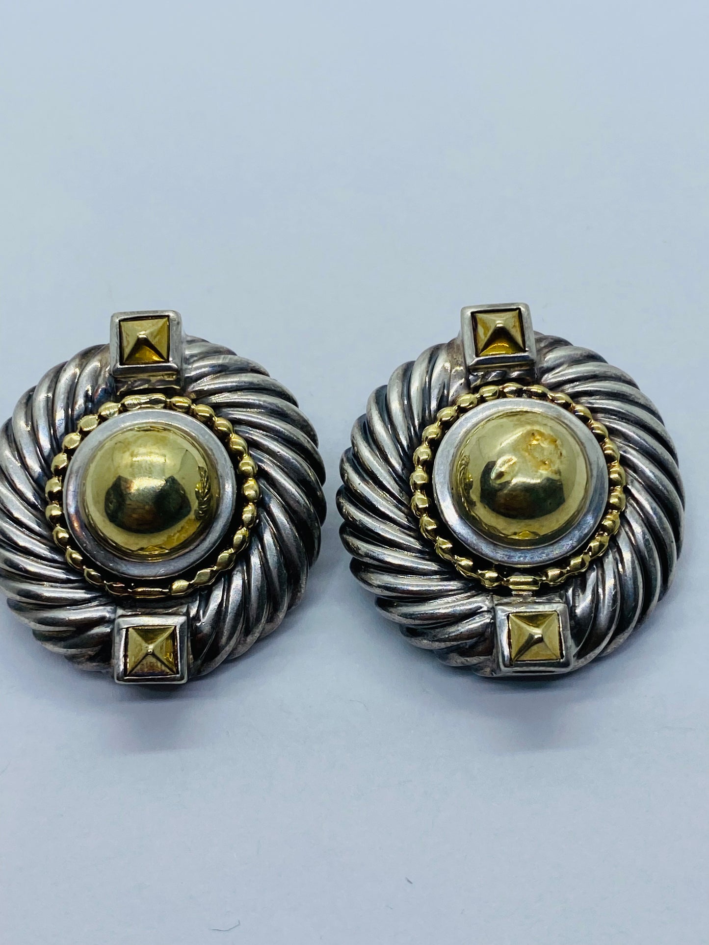 X-LARGE David Yurman RENAISSANCE CABLE Sterling Silver 14K Gold Clip-On Earrings