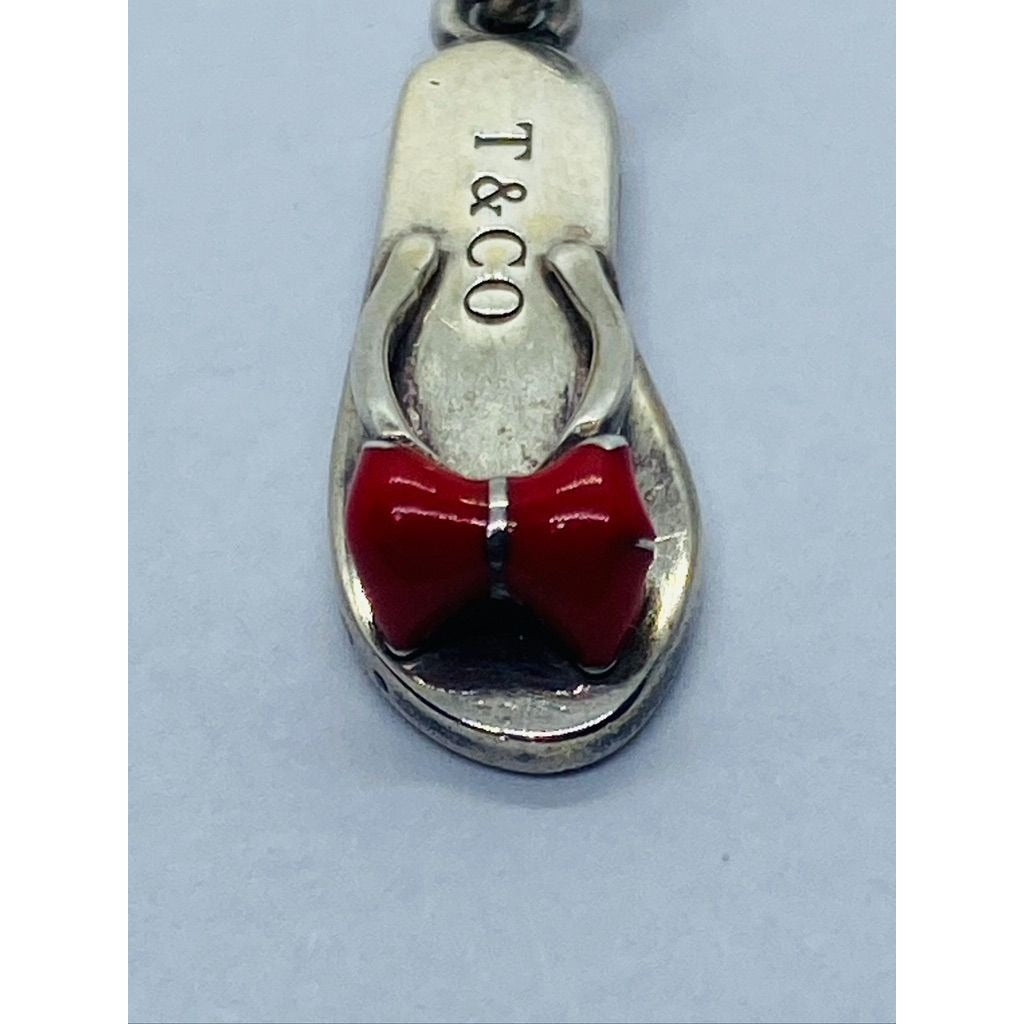 Tiffany & Co. Flip Flop Red Enamel Pendant Charm Sandal Sterling Silver Pouch