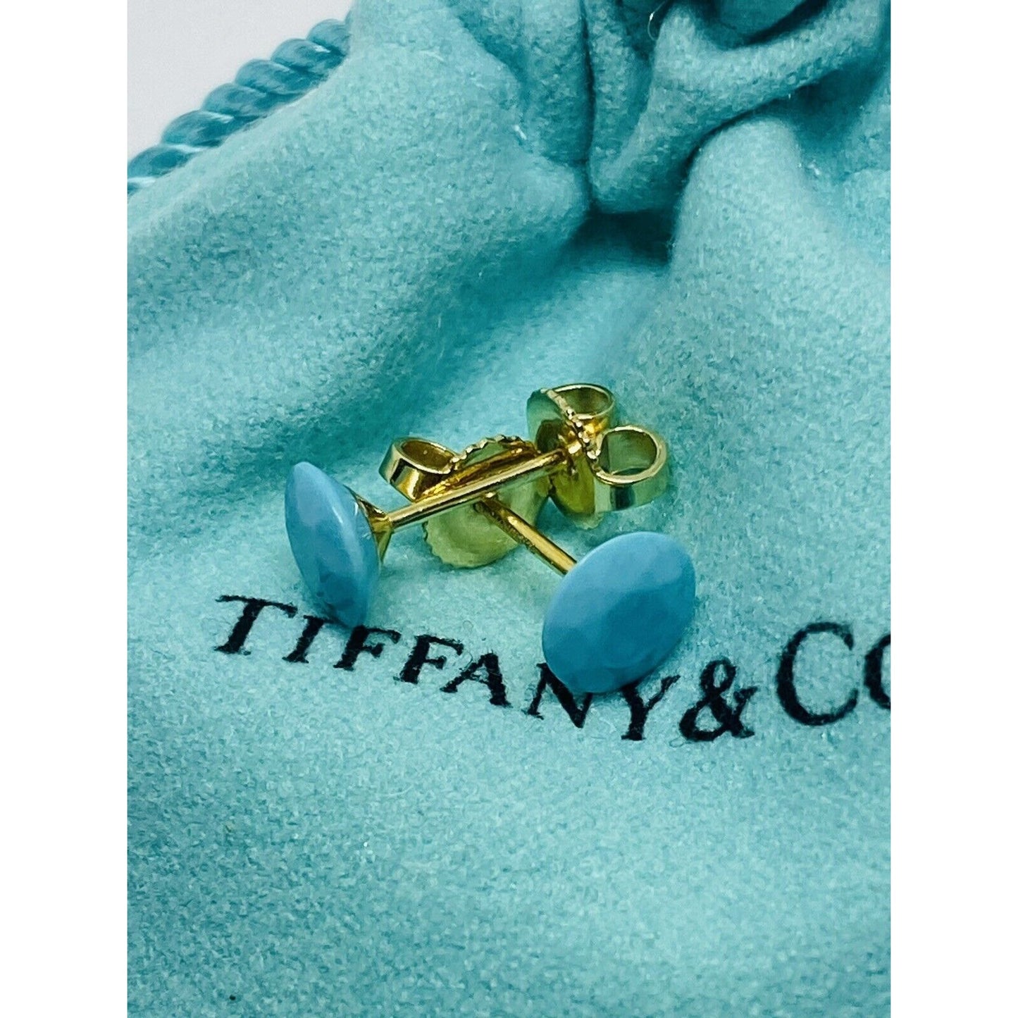 Tiffany & Co Elsa Peretti 18k Yellow Gold 2 Carat FACET Turquoise Earrings RARE