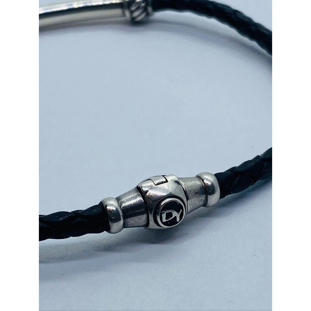 David Yurman Sterling Silver 925 Black Leather Bracelet - 8" Wrist