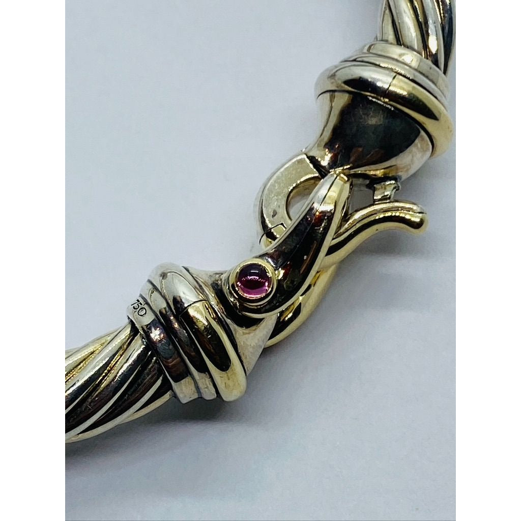 David Yurman Buckle Bracelet in Sterling Silver & 18K Yellow Gold and Rhodolite