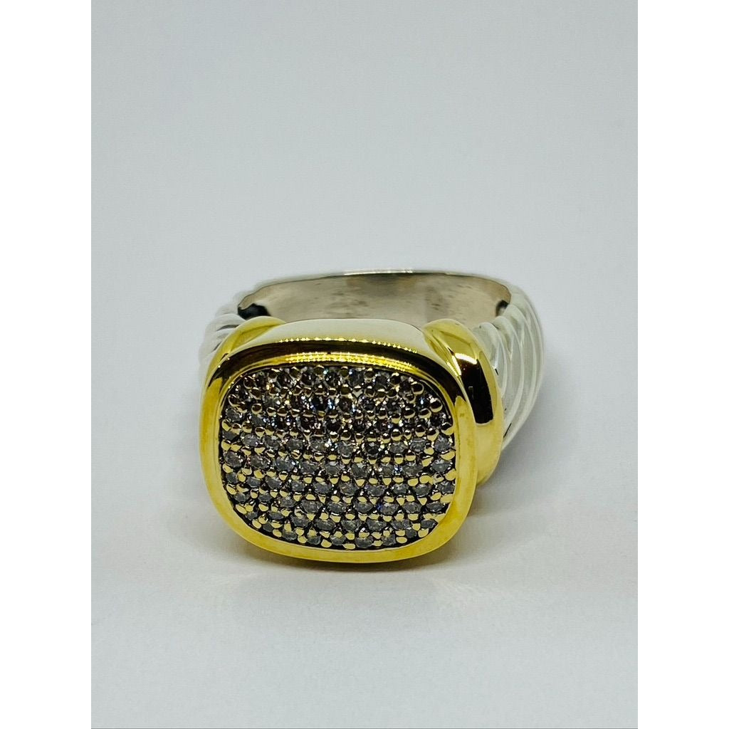 $3800 David Yurman 18K Yellow Gold Silver Noblesse Pave Set Diamond Ring 8.25