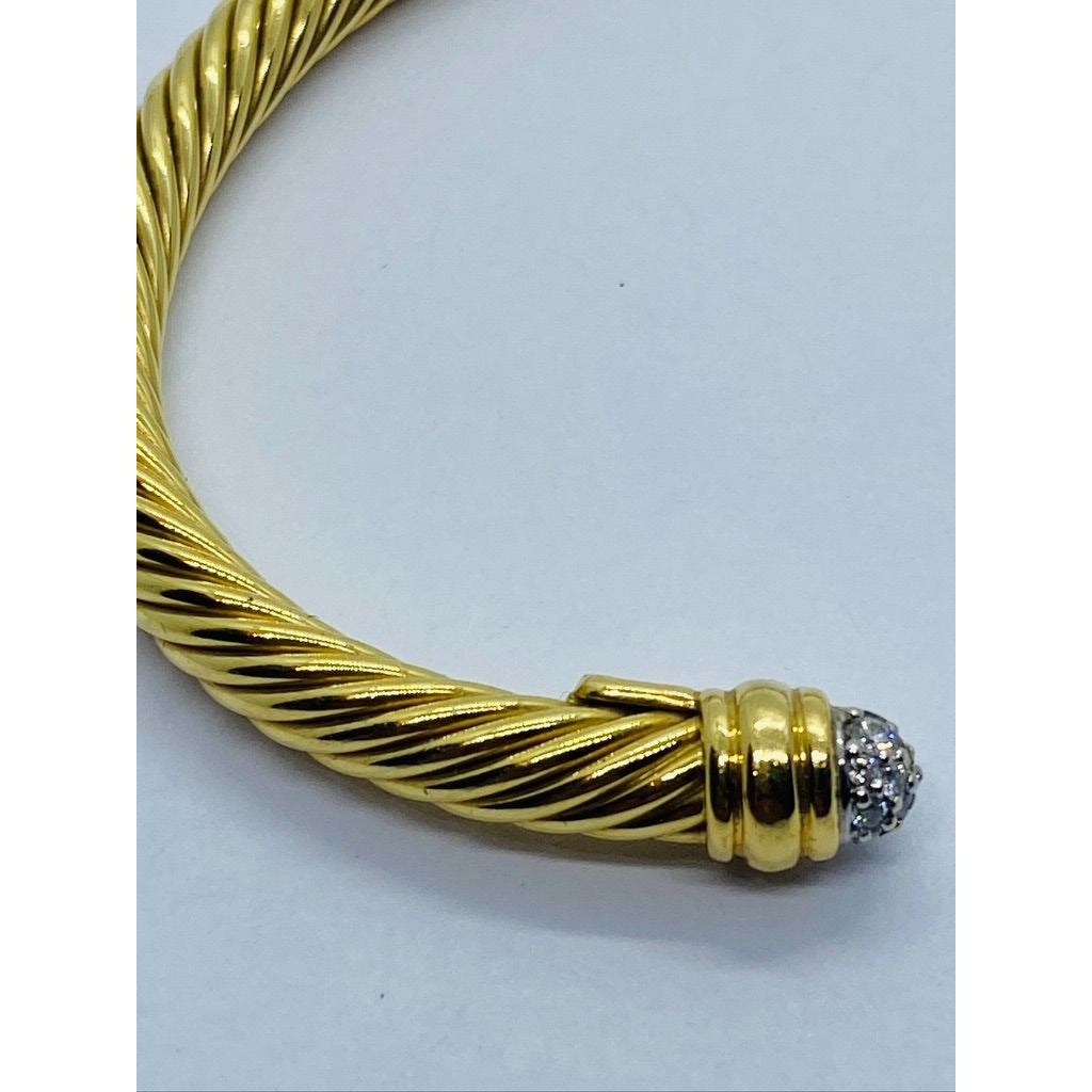 DAVID YURMAN 18K YELLOW GOLD AND DIAMOND CLASSIC CABLE BANGLE