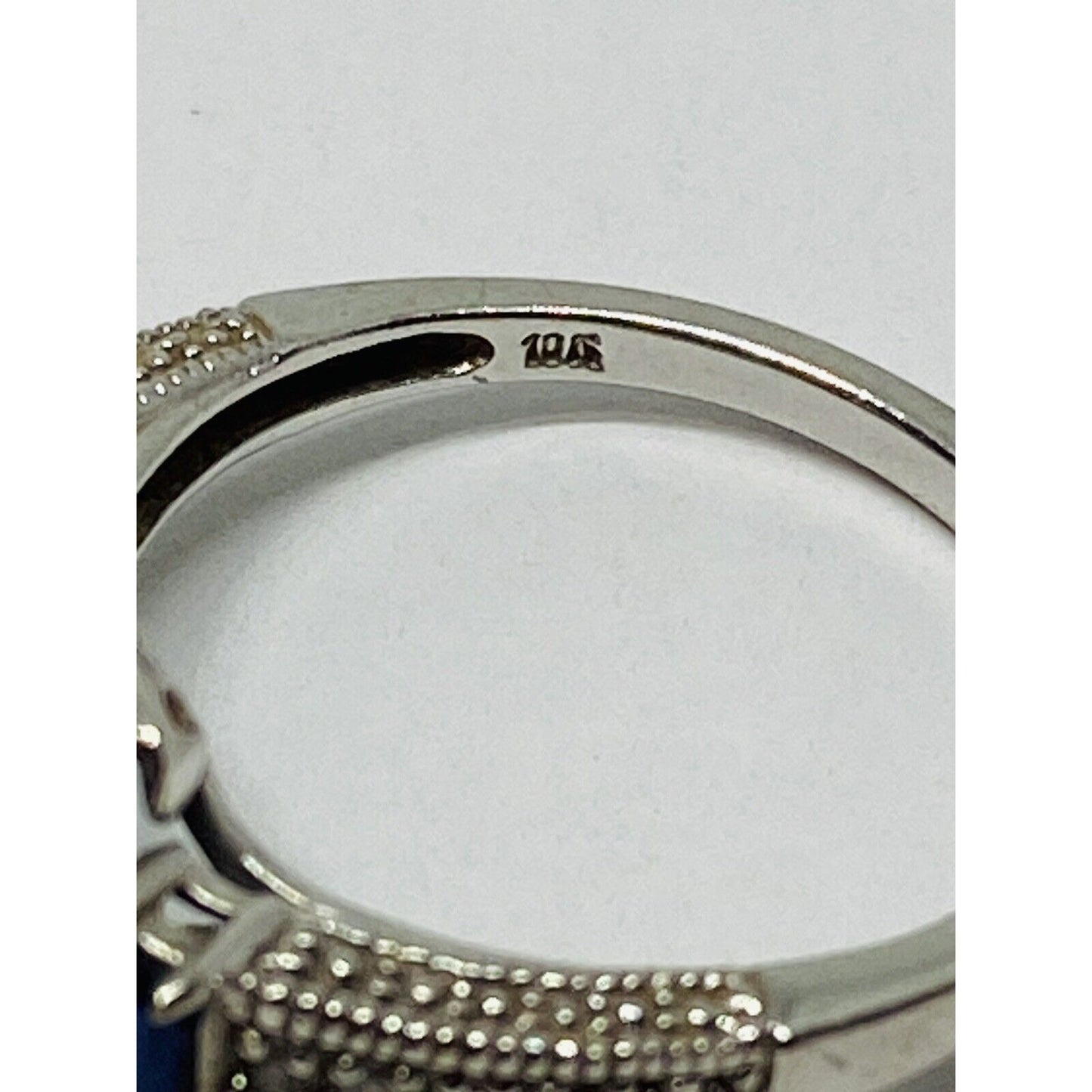 10k White Gold  Blue Sapphire & Diamond Halo Ring Signed FLI Size 6.75
