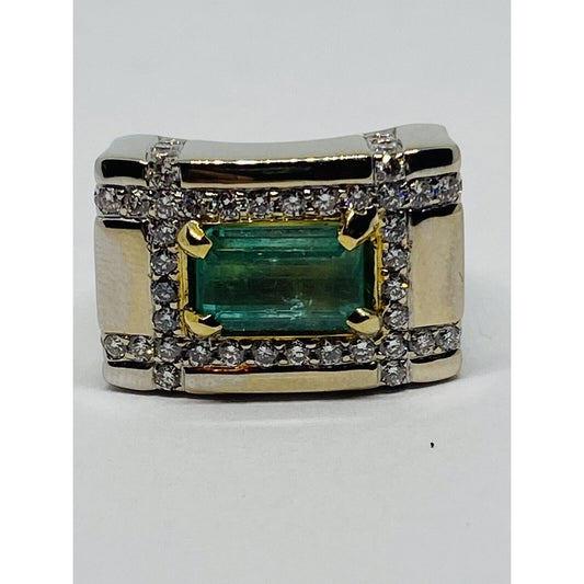 18K White Yellow Gold ASP SIGNED Emerald 3CT Diamond .90 Size 6.25 HEAVY