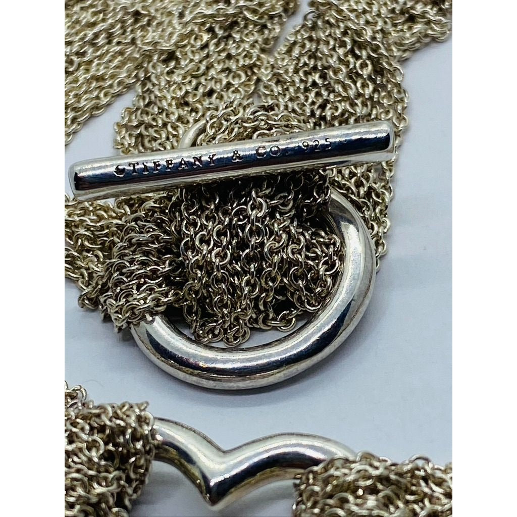 TIFFANY & CO. STERLING SILVER 925 OPEN HEART MULTI-STRAND TOGGLE CLASP NECKLACE