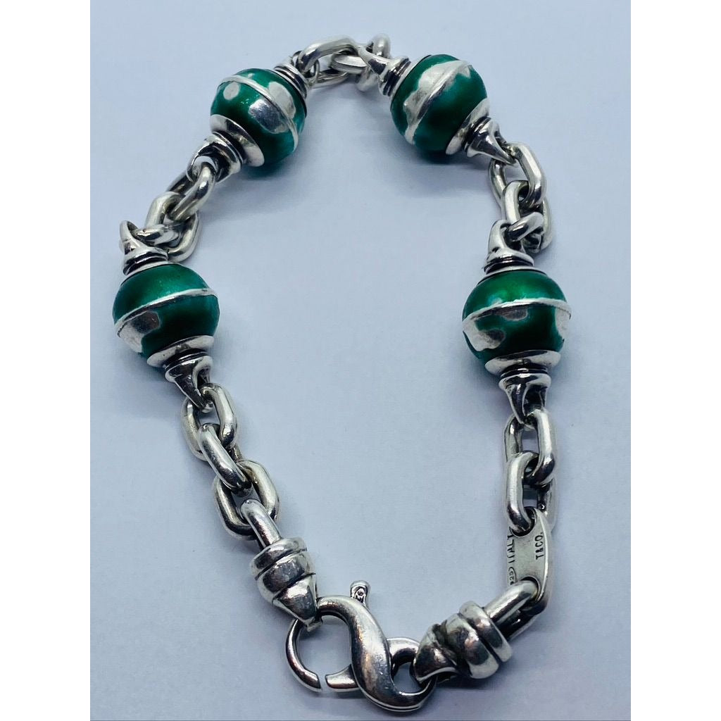 TIFFANY & CO STERLING SILVER BALL BEAD ENAMEL BRACELET ITALY