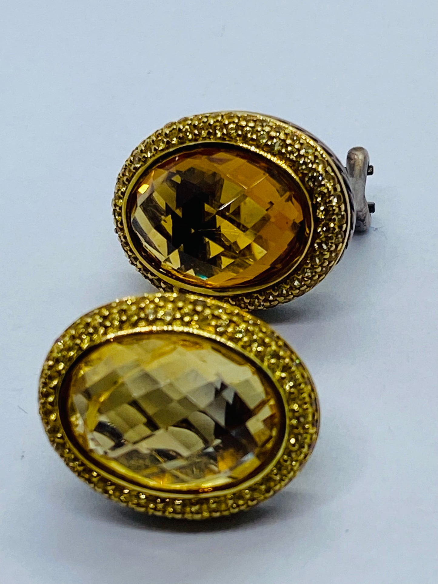 DAVID YURMAN 18K 750 925 Silver GOLD OVAL CITRINE YELLOW SAPPHIRE EARRINGS READ!