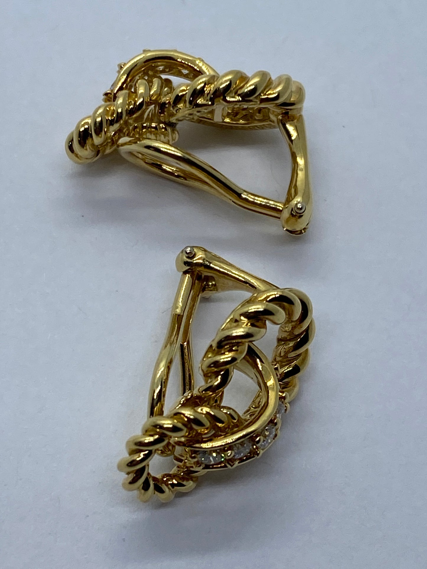Tiffany & Co. 18k Yellow Gold Twist Infinity Diamond Clip On Earrings .40CT MINT