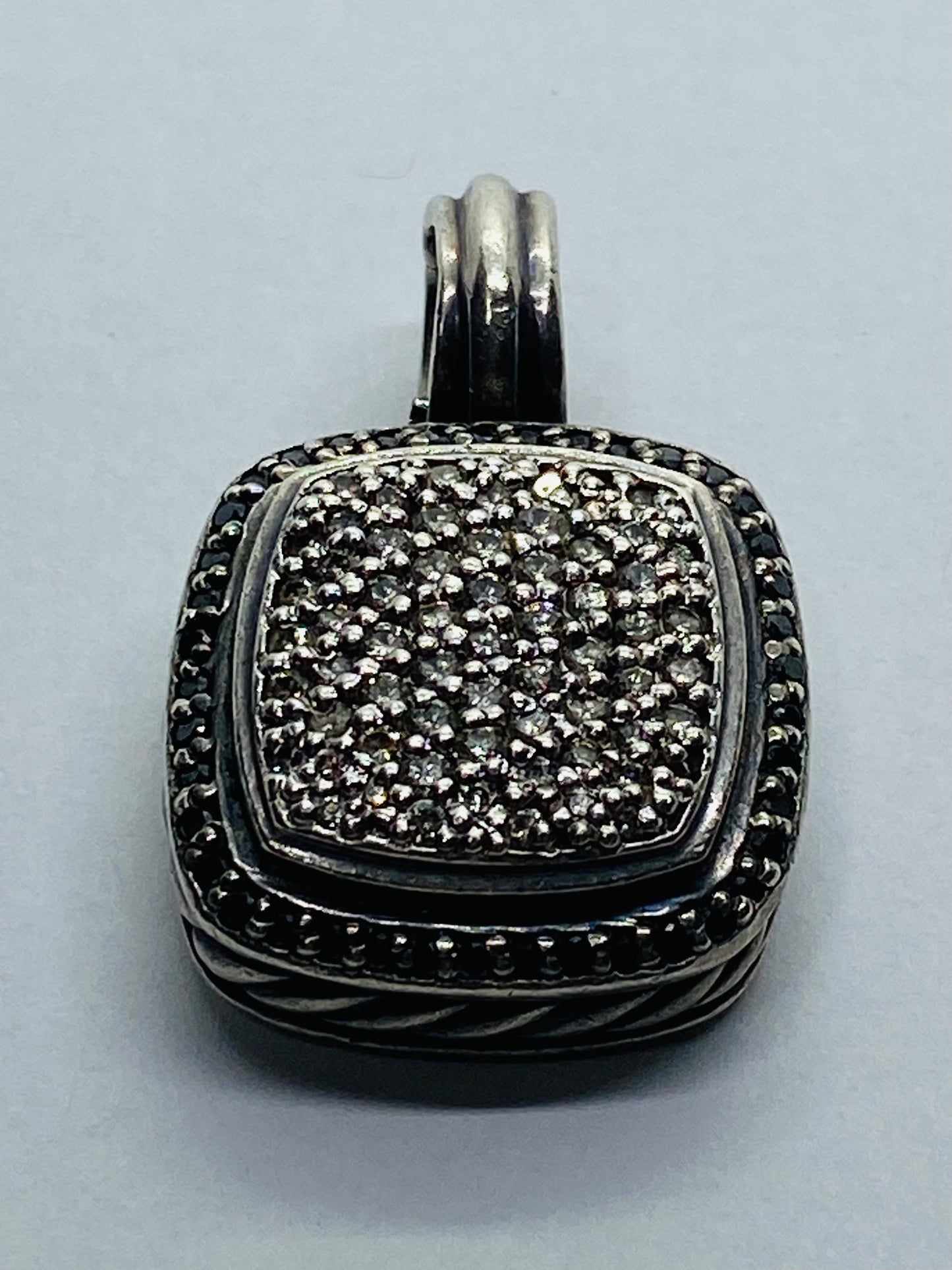 David Yurman 20mm Pave Diamond Albion Pendant Enhancer 925 Sterling Silver Halo