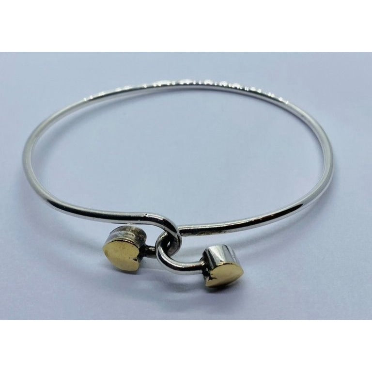 Tiffany & Co. Sterling Silver 925 18K 750 Heart Bangle Bracelet 6.75"