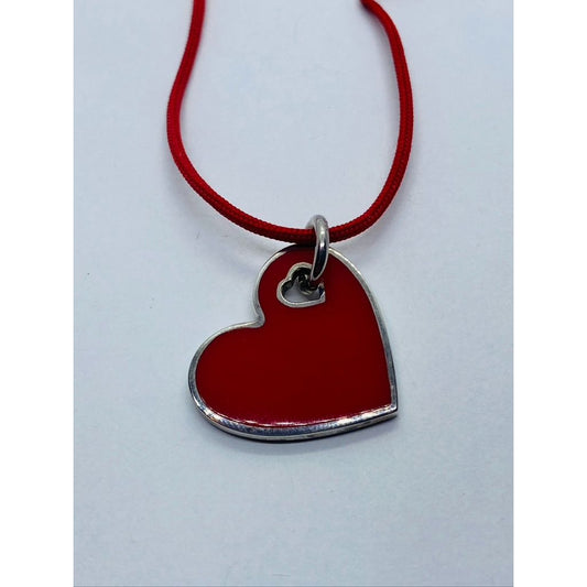 Tiffany & Co Red Enamel Red Silk Sterling Silver Heart