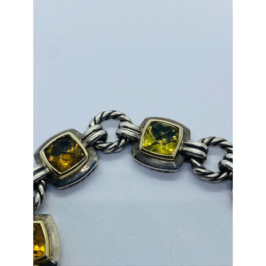 David Yurman Citrine Stones Albion Cable Bracelet Sterling 18K