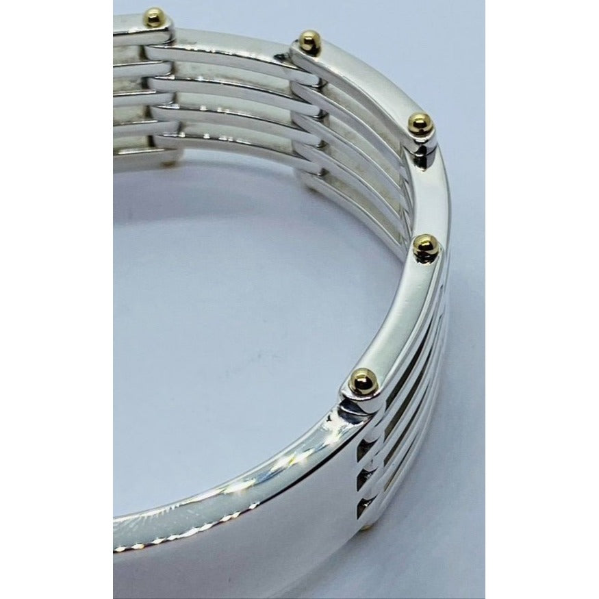 Tiffany & Co. Sterling Silver 18K 750 Yellow Gold ID Bar Gatelink Bracelet 7”