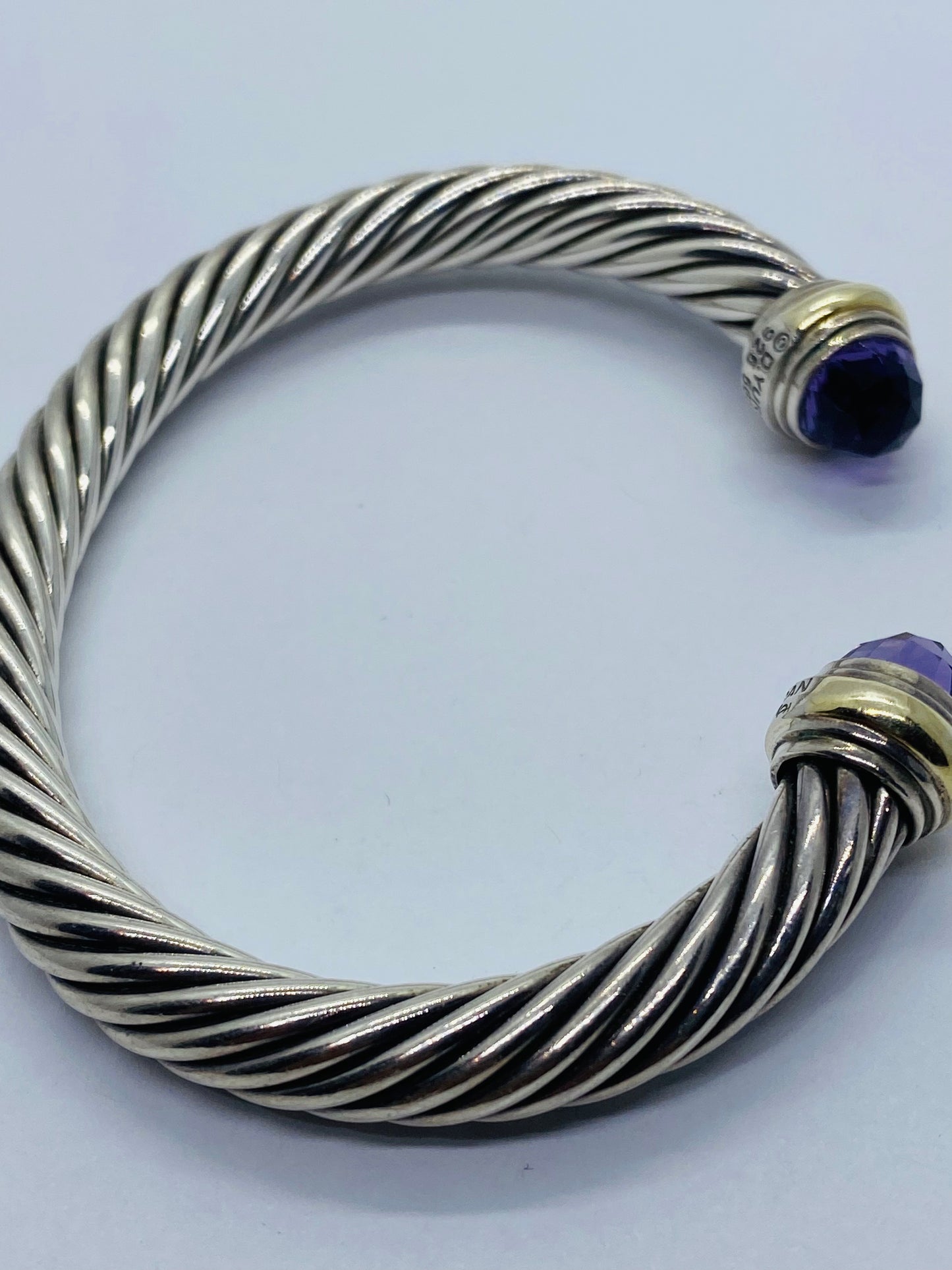 7MM David Yurman Cable Classic Bracelet  Amethyst 14K Yellow Gold  2.25”