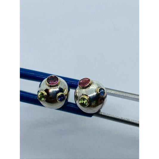 Tiffany & Co. Etoile Ball Earrings Sterling 18K Gold Tourmaline Sapphire Peridot