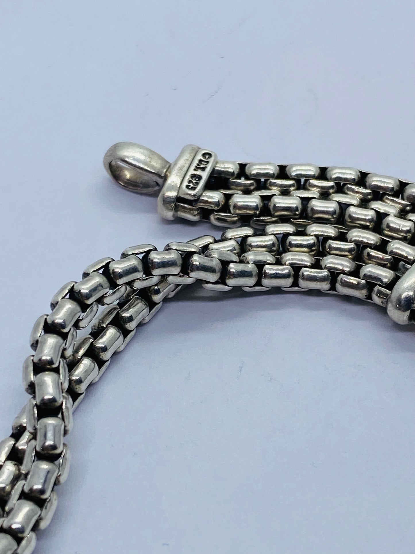 David Yurman Sterling Silver & Onyx ID Bracelet Double Box Chain Link 8.5”