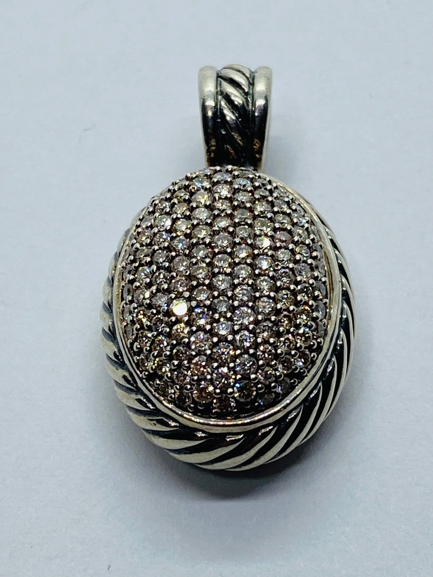 David Yurman 'Cable' Pave Diamond Sterling Silver Oval Enhancer