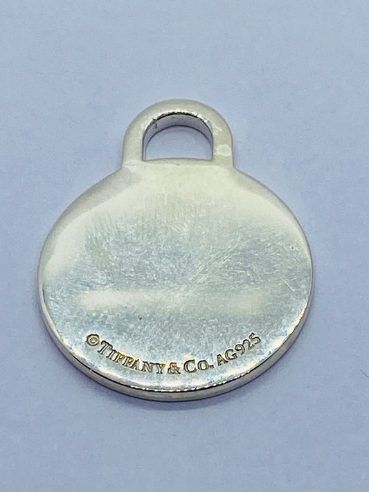 Tiffany & Co Medium Engravable Blank Round Tag Mens Pendant Sterling Silver