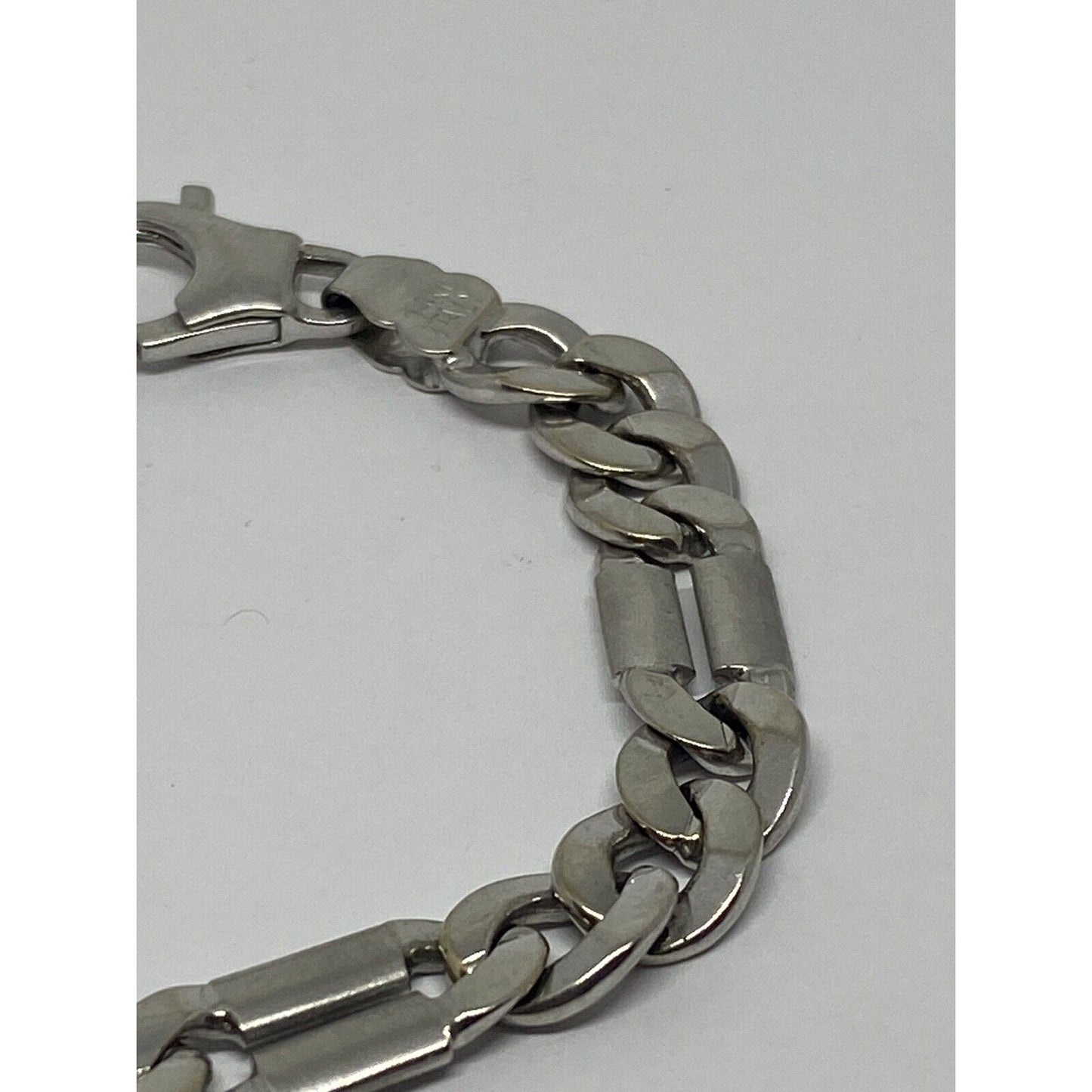 14k Men White Gold Brushed Link 7 3/4 Inch Bracelet  Dad Mens, Solid Links Italy
