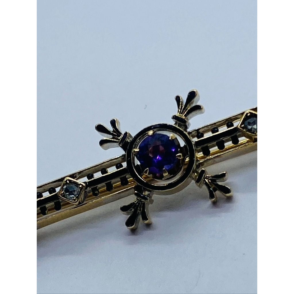 Tiffany & Co Victorian 14k Black Enamel Amethyst Diamond Brooch (READ)