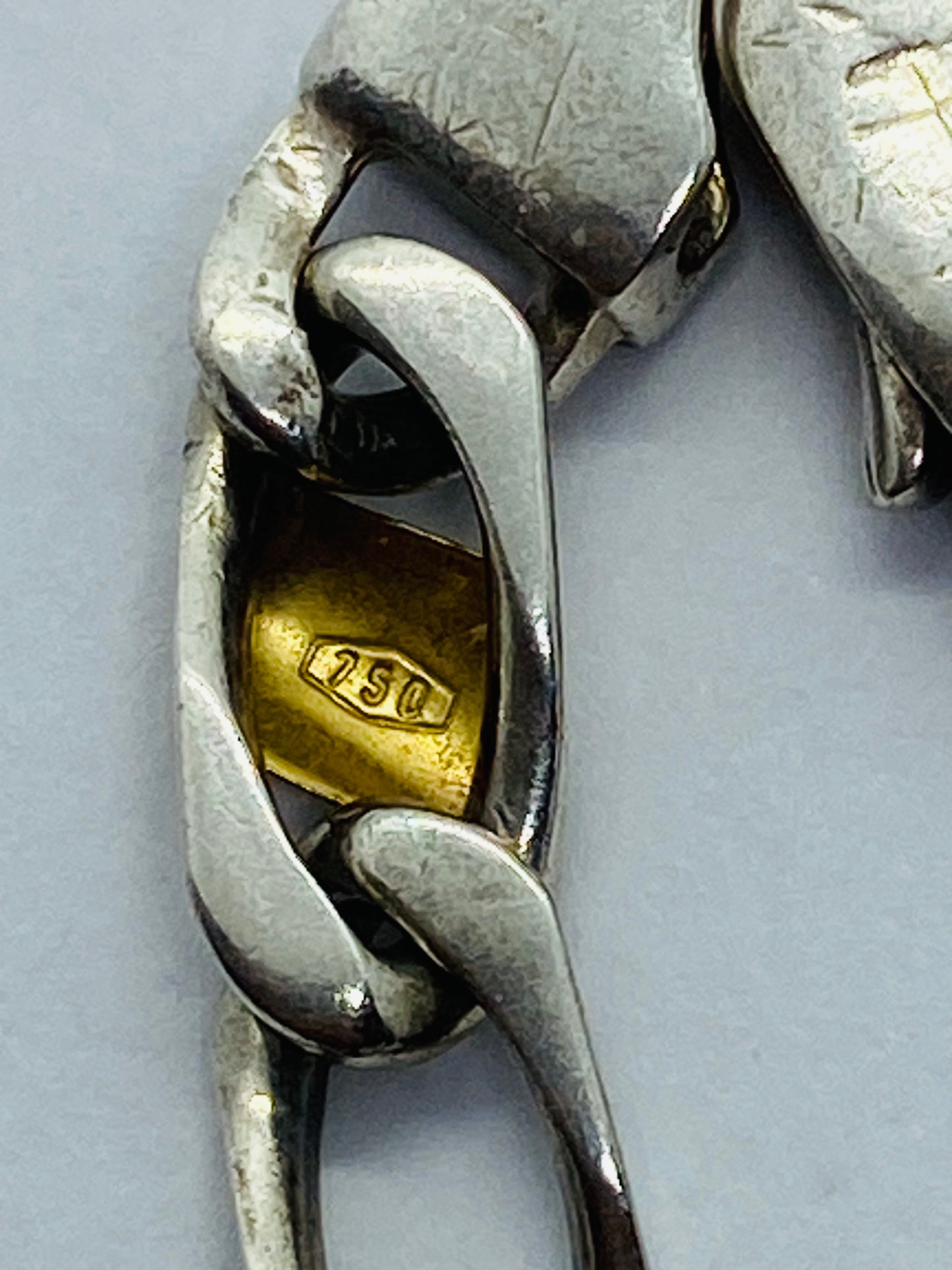 Tiffany & Co. Bracelet Sterling Silver 18k Gold Figaro Cuban Curb Link 7”