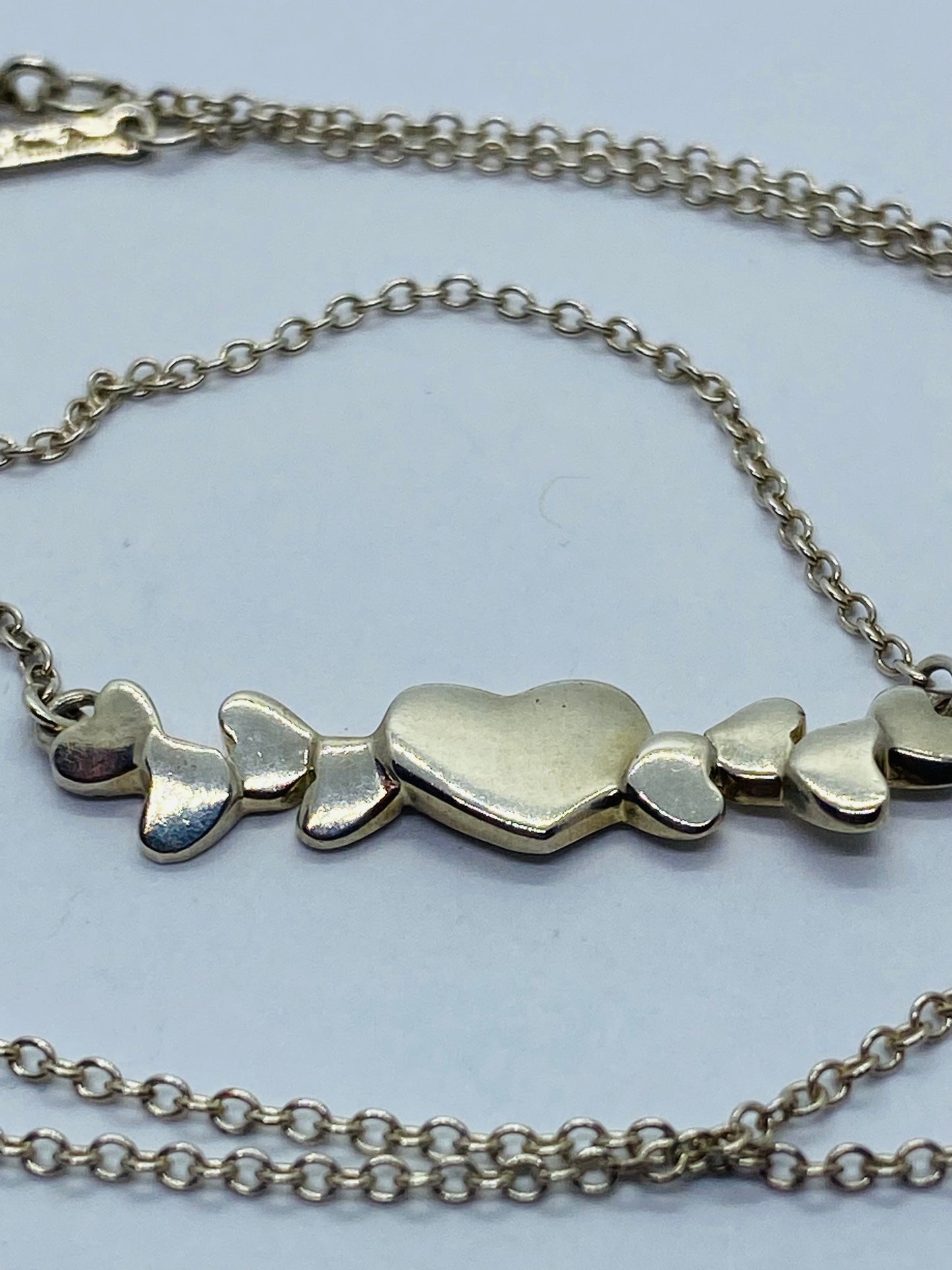 Tiffany Co 16” Modernist Sterling Silver 9 Heart Pendant Necklace Mint Condition