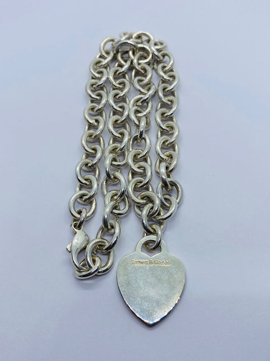 Tiffany & Co Sterling Silver Engravable Blank Heart Tag Necklace Original Box 17.25"