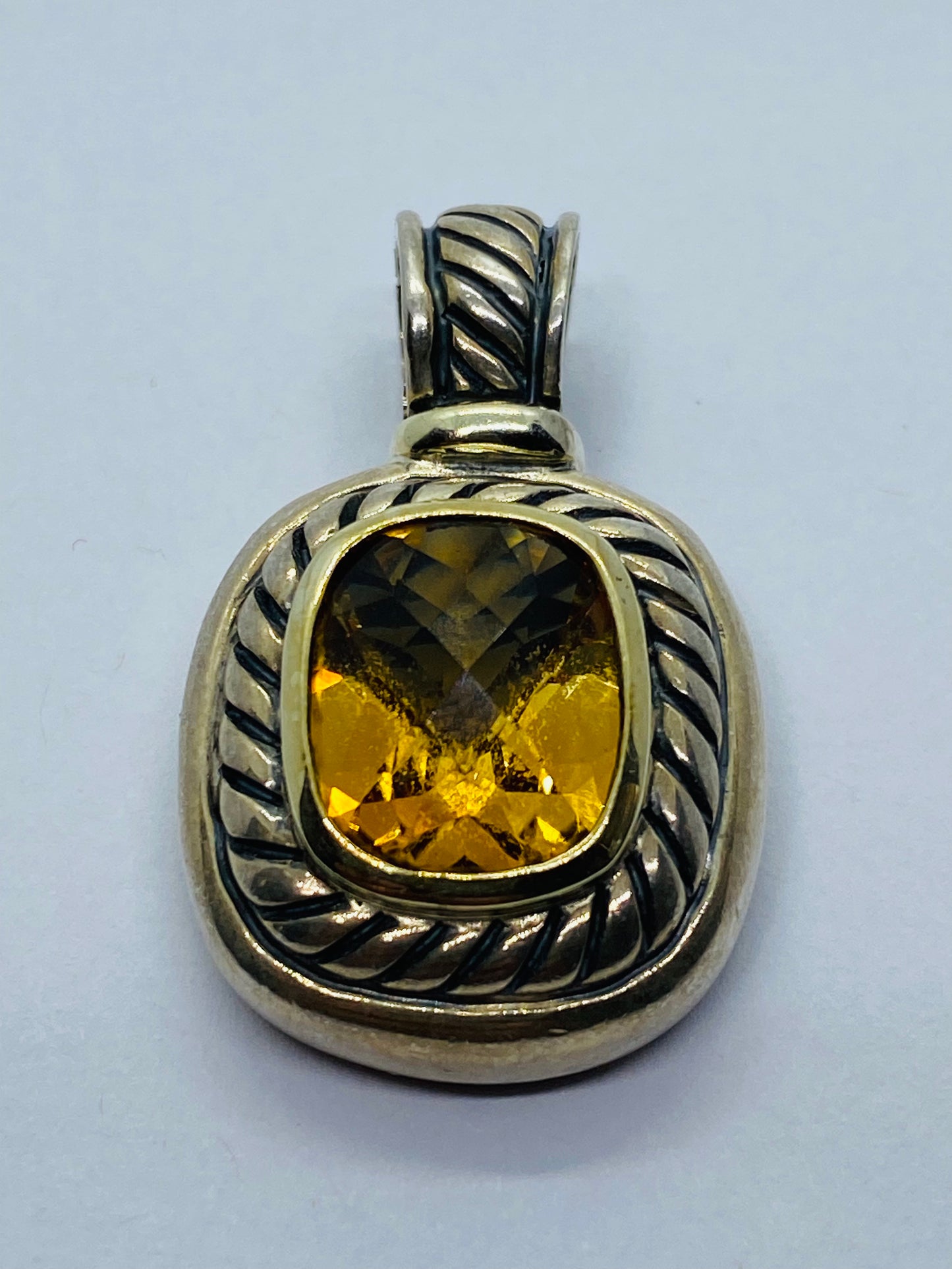 David Yurman Huge 14k Sterling Silver Albion Citrine Enhancer Pendant Excellent