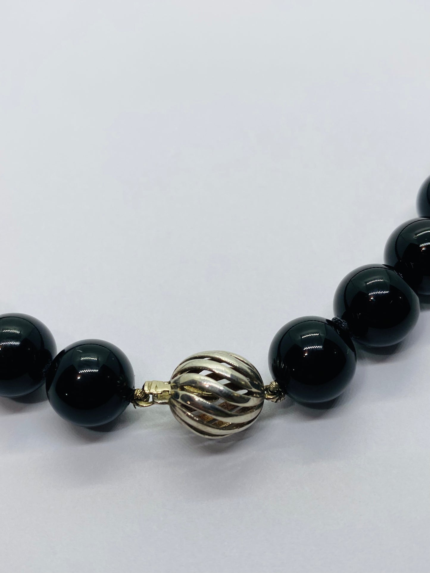 Tiffany & Co. Necklace Black Onyx Ball Beaded Sterling Silver 16.5" Long