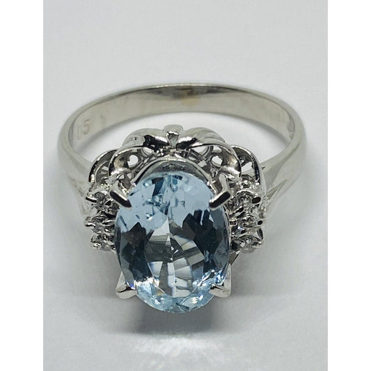 Solid Platinum 850 Solitaire Aquamarine Diamond Ring 2.02 TCW Size 5