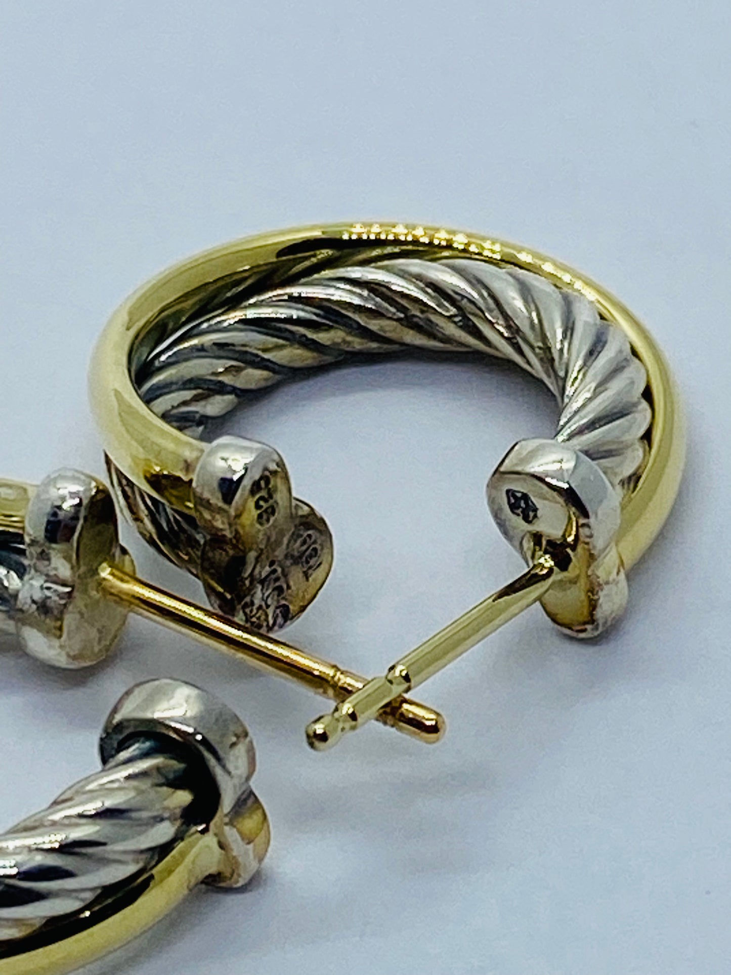 David Yurman 925 Sterling Silver 18k Gold Cable Crossover Hoops. READ!