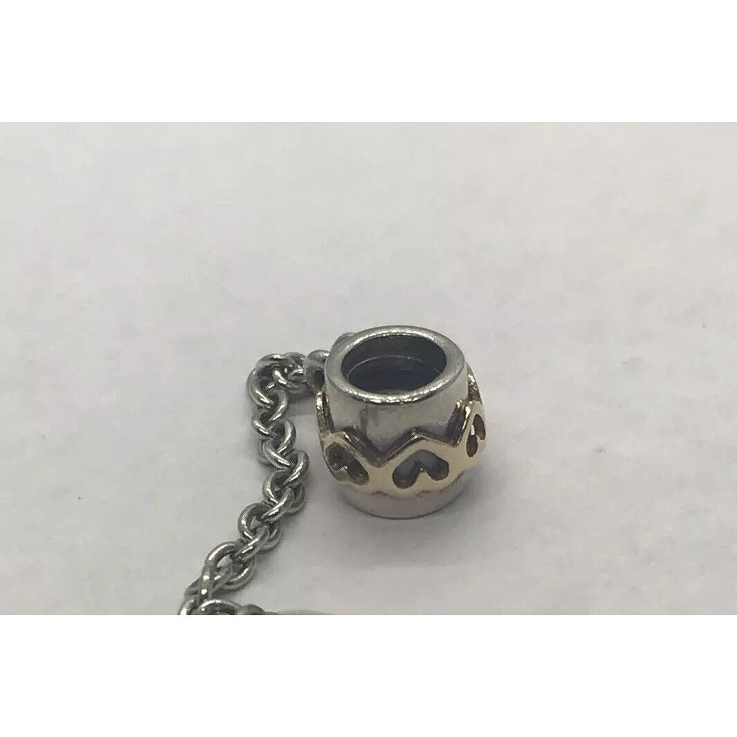 Authentic Pandora Gold Heart Safety Chain Charm Bead 14K Gold Silver ALE 790307