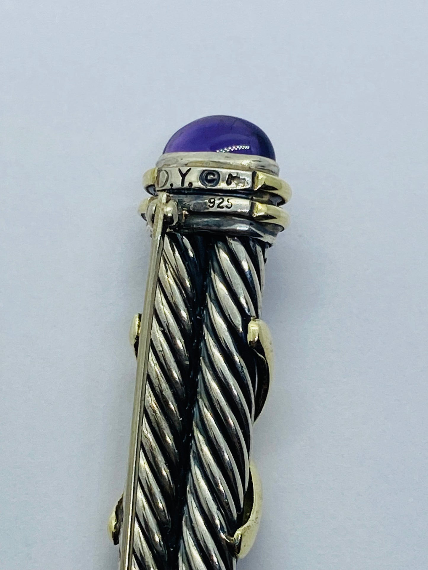 David Yurman Double Cable X Purple Amethyst SSilver 14K Gold Bar Brooch/Tie Pin