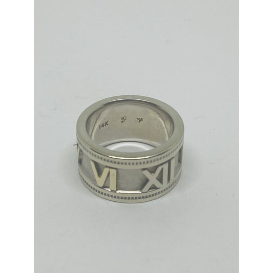 ESTATE WIDE 14K TWO TONE GOLD ROMAN NUMERAL WEDDING ANNIVERSARY RING 10mm Size 4