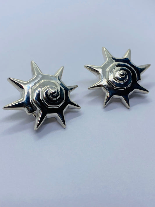 Tiffany & Co RARE Silver Sun Star Seashell Earrings 35MM Wide Clip On