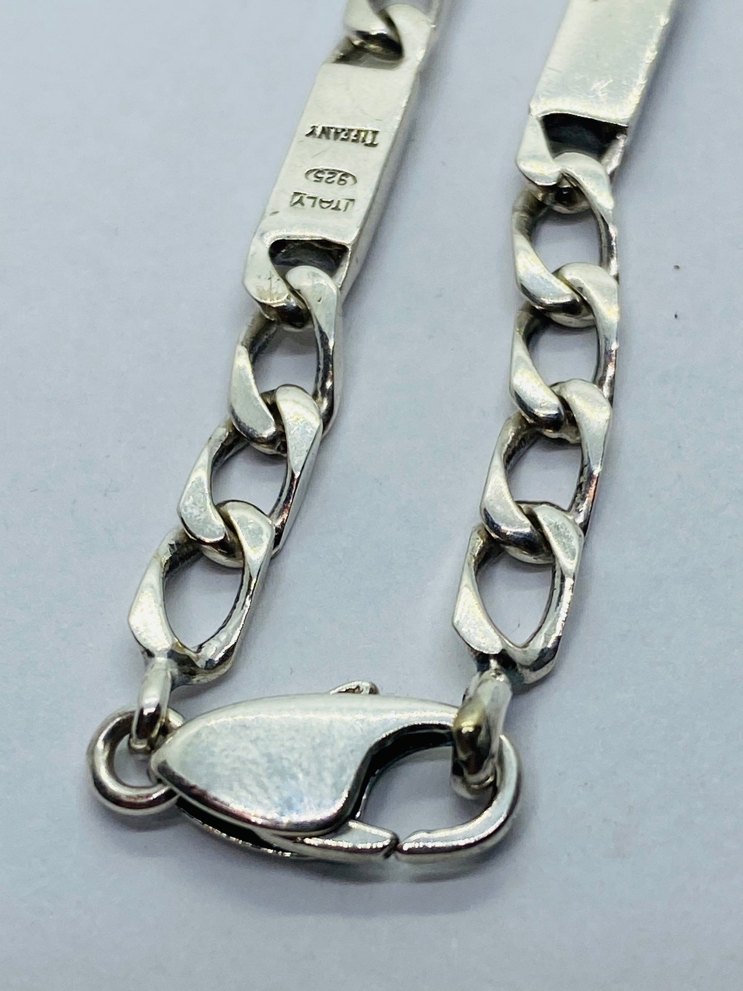 Tiffany & Co. 925 Sterling Silver Italy Bar Flat Link Bracelet 4MM Wide 7.25”