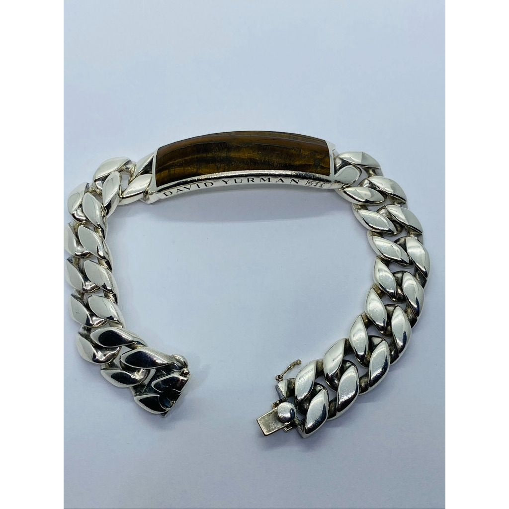 David Yurman Cuban Link Curb Tiger Eye ID Plate Bracelet 8.25"  HEAVY