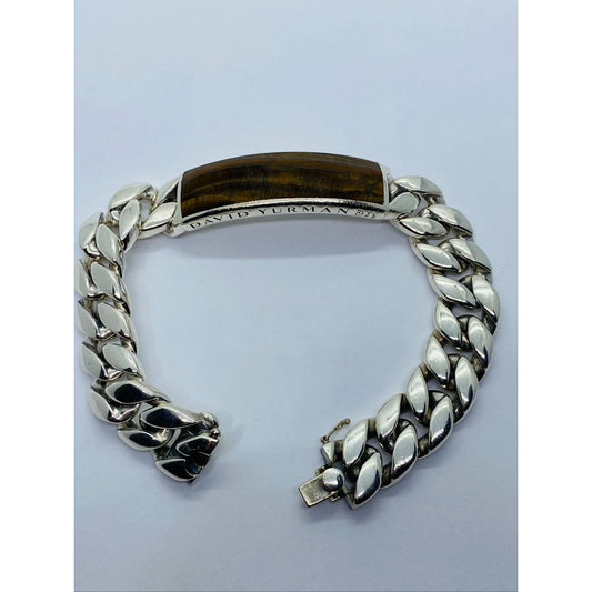 David Yurman Cuban Link Curb Tiger Eye ID Plate Bracelet 8.25"  HEAVY