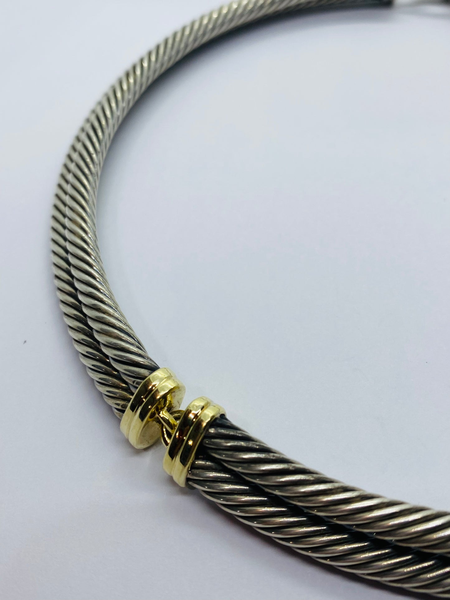 10MM David Yurman Silver and 14k Yellow Gold Double Cable Collar Necklace 113G