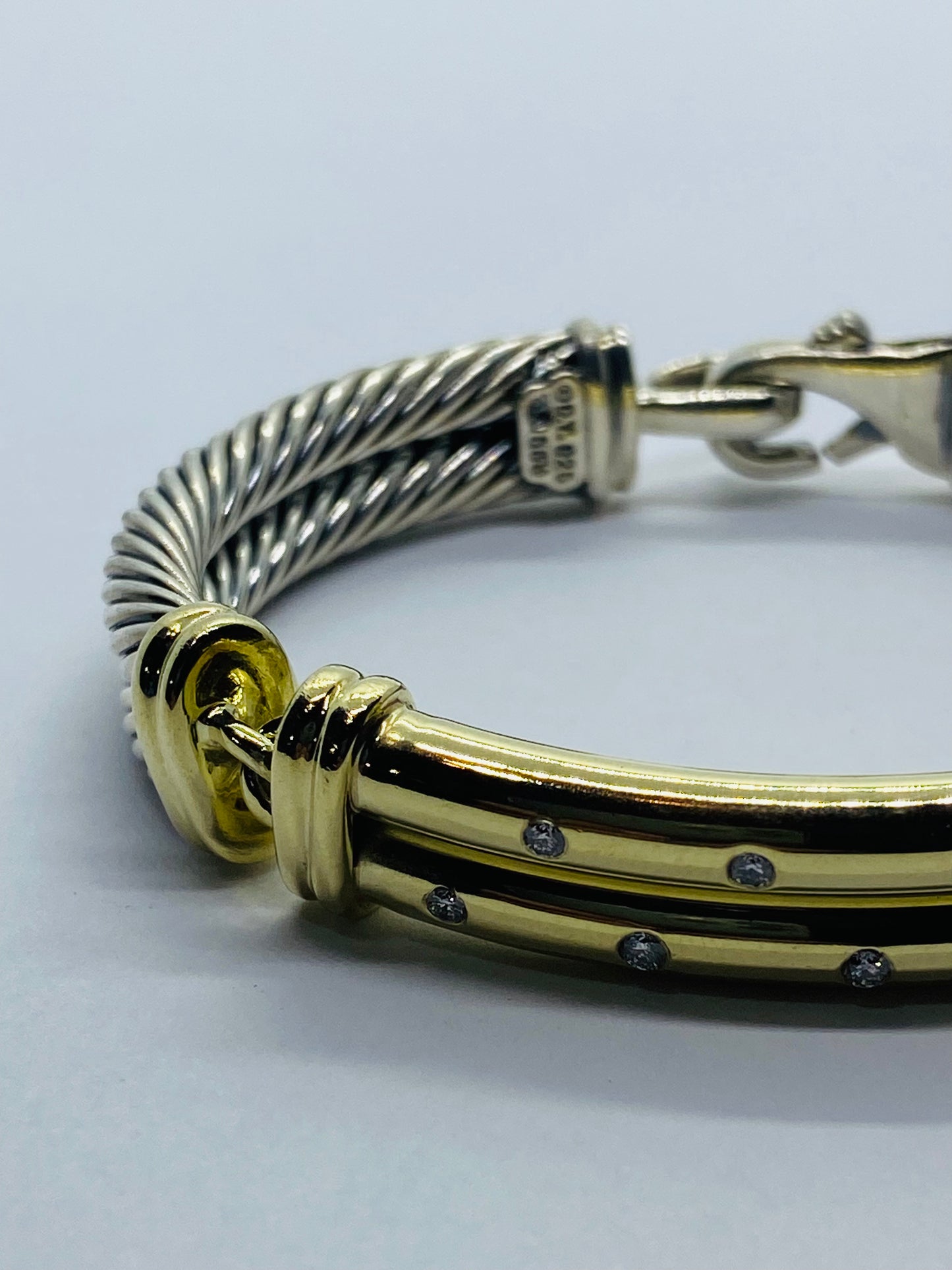 $4,000 David Yurman 14K Yellow Gold Silver Diamond Metro Double Cable Bracelet M