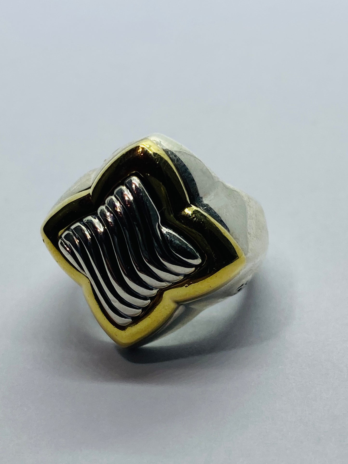 David Yurman Quatrefoil Cable Sterling Silver 925 & 18K 750 Gold Ring Size 5