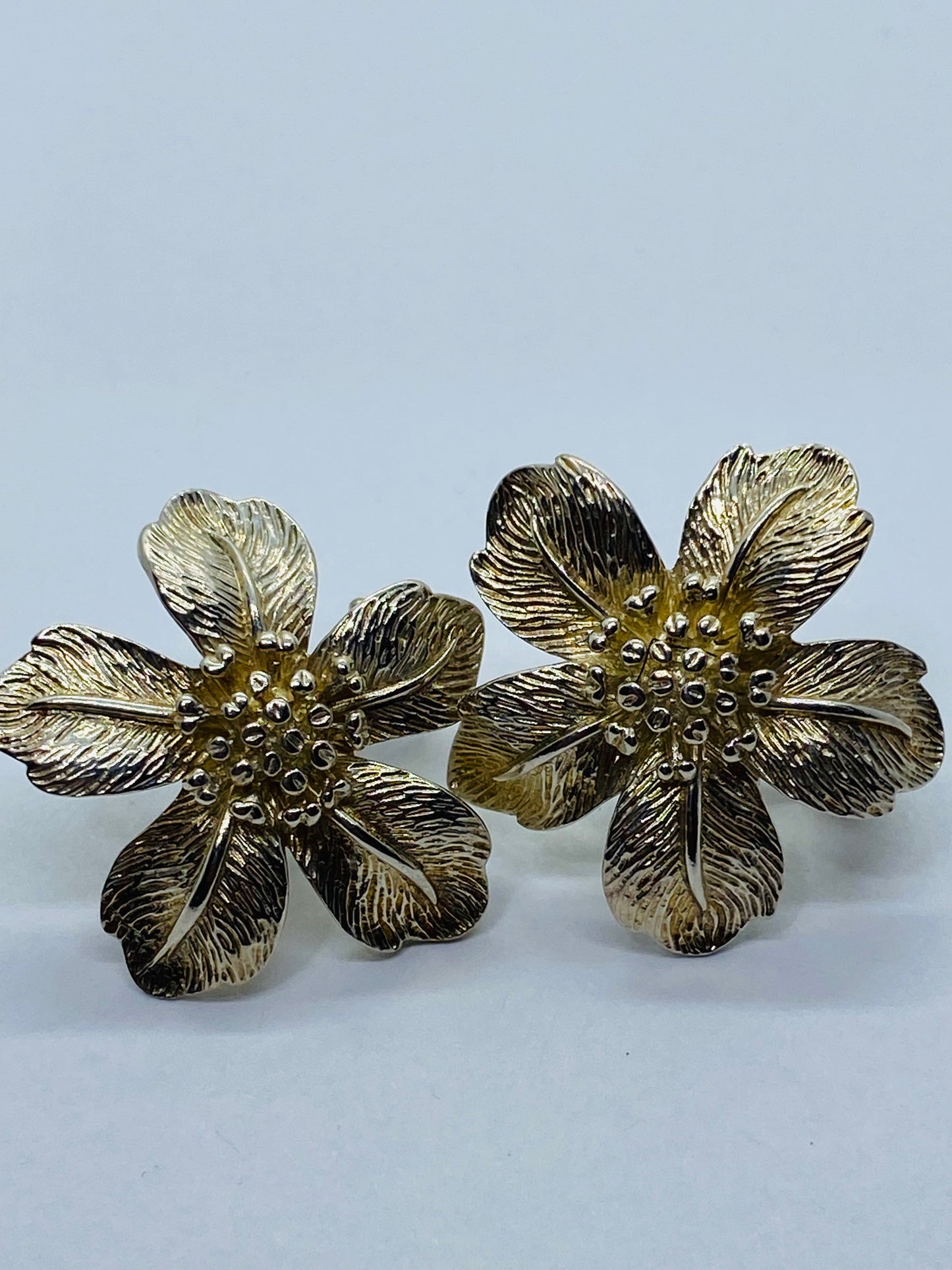 Tiffany & Co Sterling Silver 925  Flower Earrings Omega Back Post 5 Petal Flower