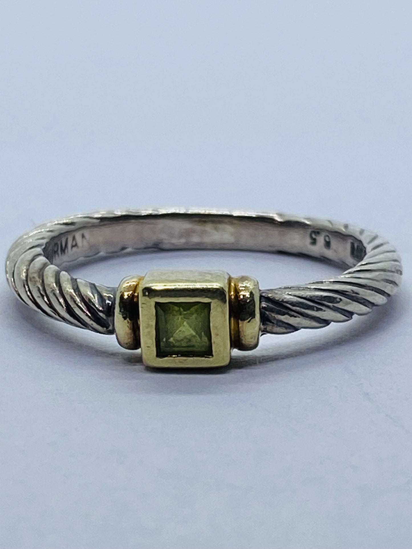 DAVID YURMAN STERLING & 14K GOLD PERIDOT CLASSIC CABLE BAND RING 6.5