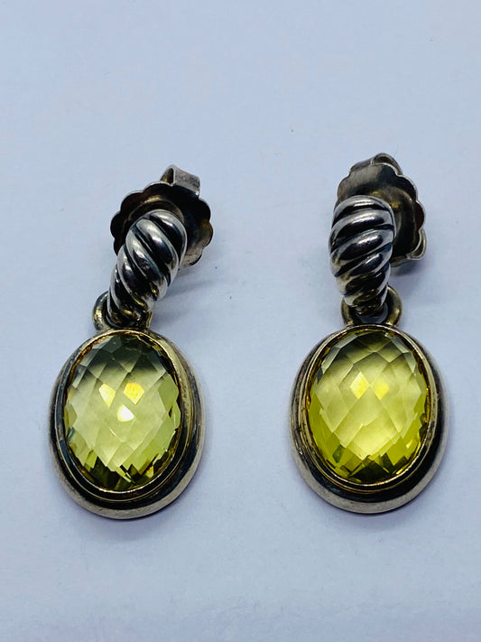DAVID YURMAN STERLING SILVER 18K YELLOW GOLD OVAL LEMON CITRINE DROP DANGLE