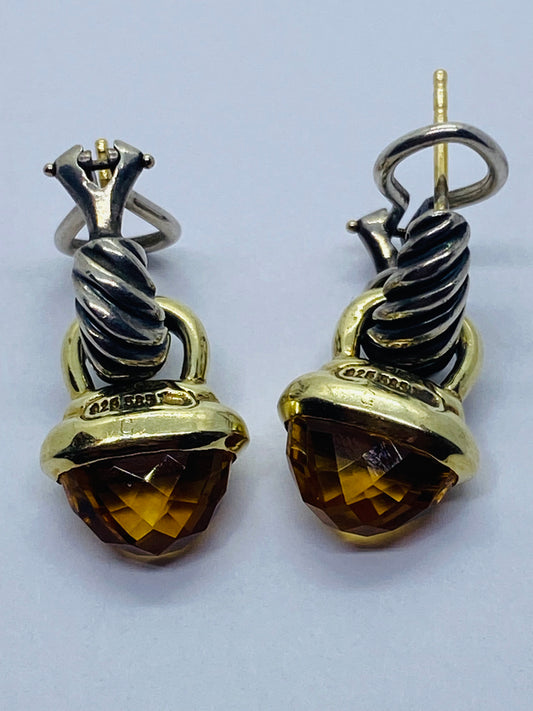 David Yurman 925 Sterling Silver & 586 14k Gold Citrine Acorn Earrings