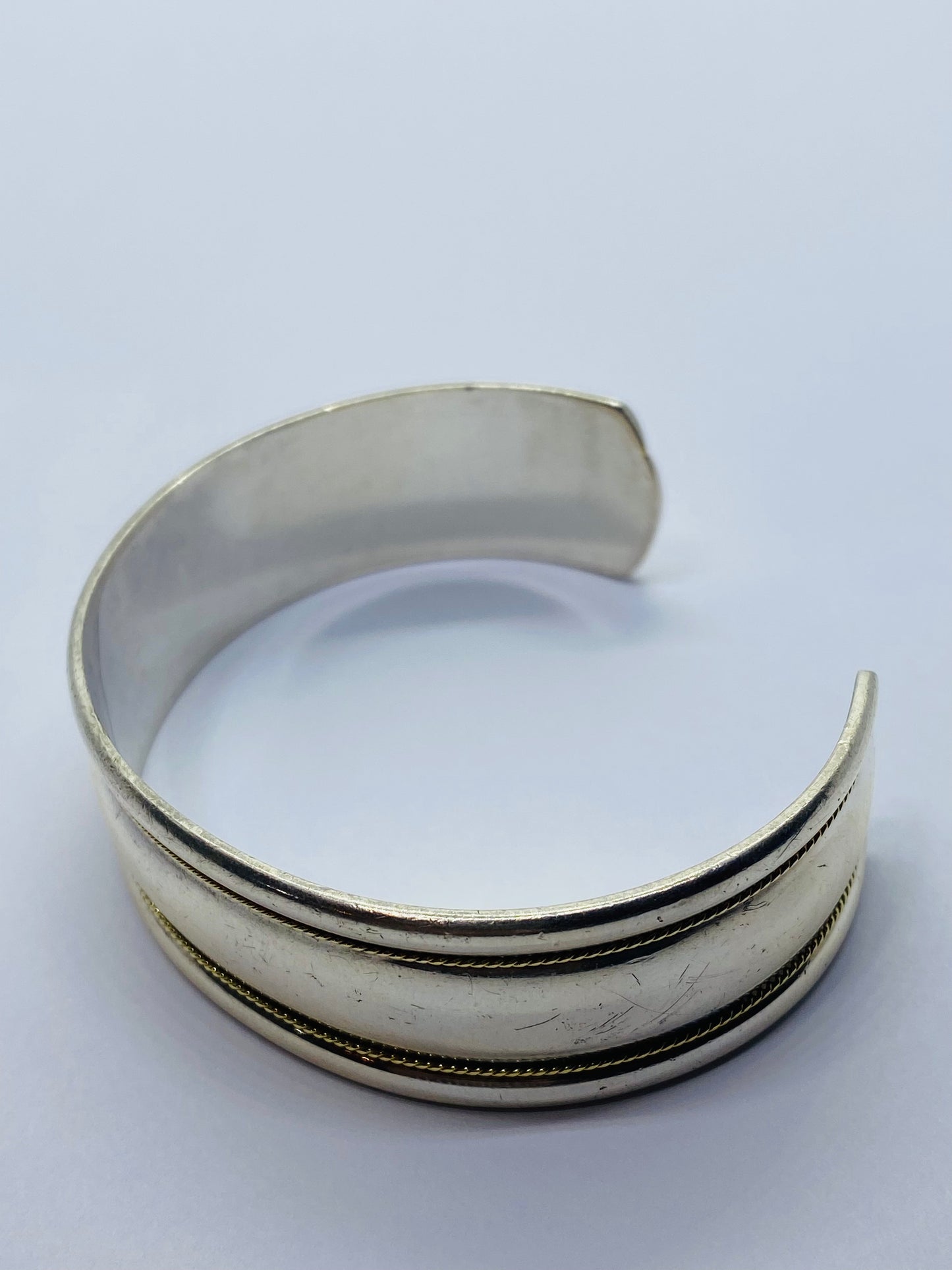 Tiffany & Co. Authentic Sterling Silver & 18k Gold Rope Cuff Bracelet 6.75”