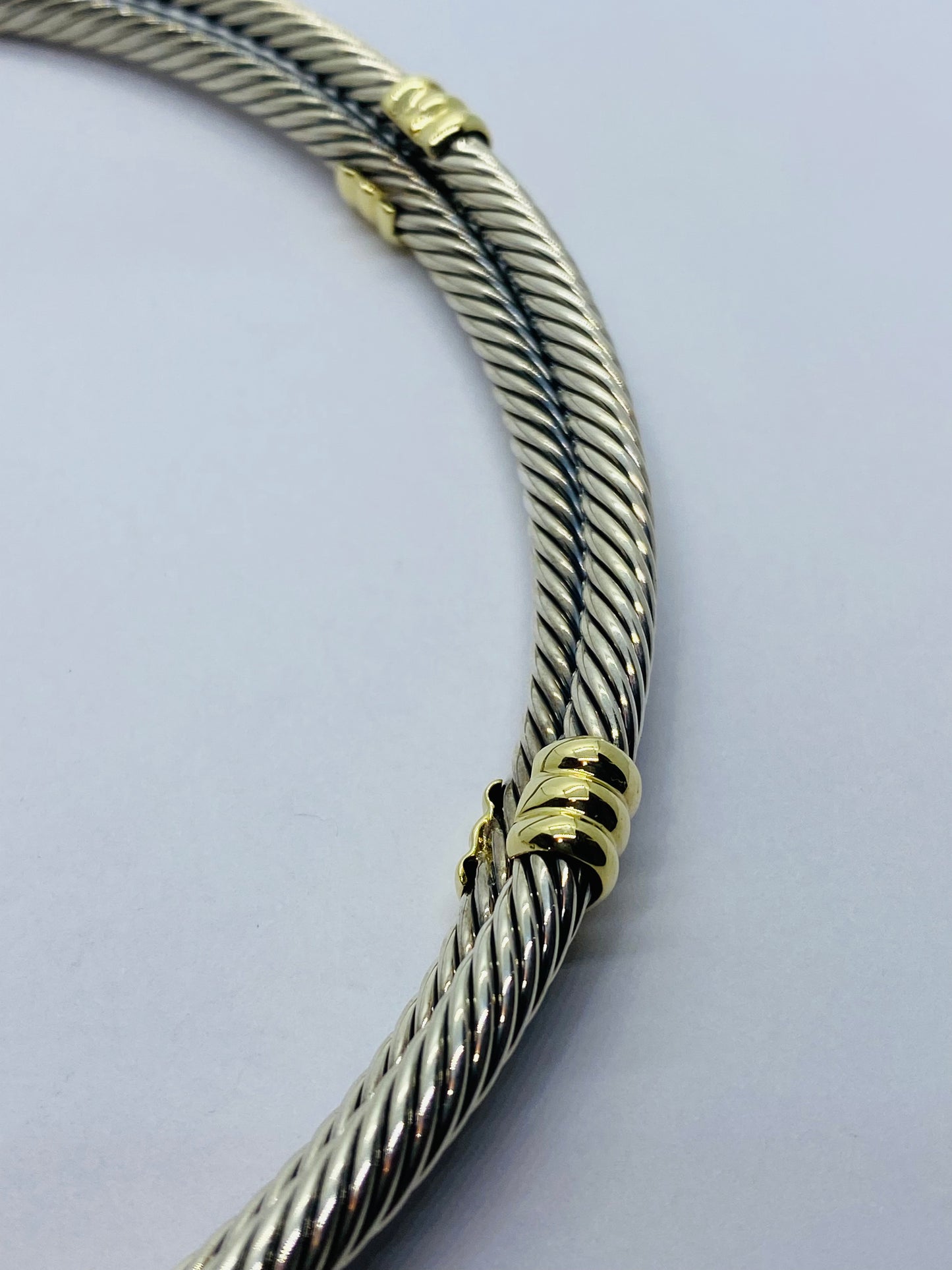 David Yurman 925 Silver and 14k Yellow Gold Double Cable Crossover Collar