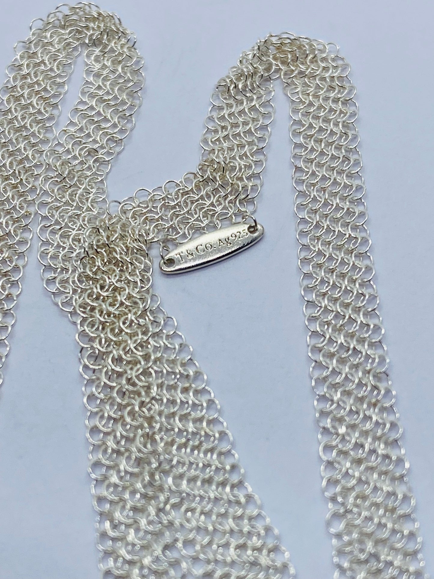 Tiffany & Co Peretti Somerset Mesh Scarf Necklace Sterling Silver 31” Pouch Box